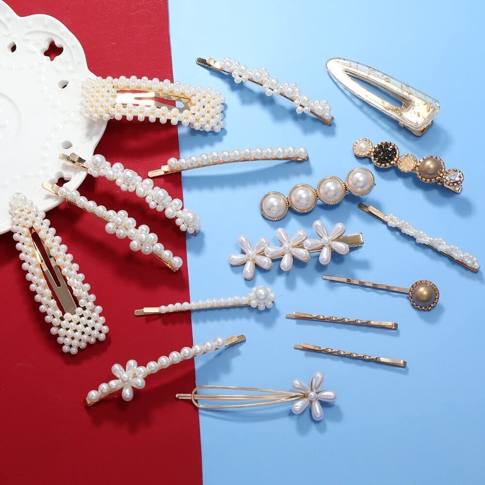 Women Hair Accessories Handmade Pearl Barrette Clip Set Flower Bobby Hairpins - Picture 3 of 8